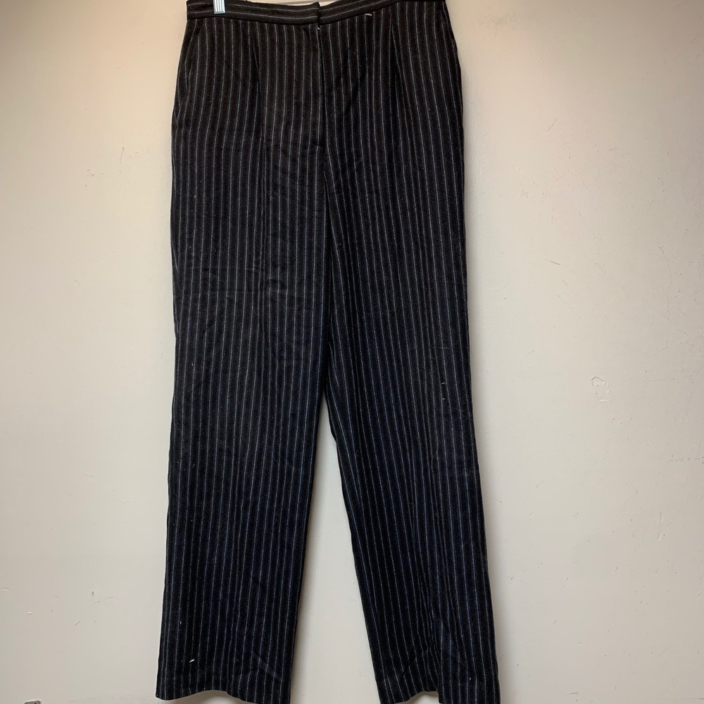 Talbots Pinstripe Trousers Womens 10 Gray Wool Silk High Rise Straight Leg EC